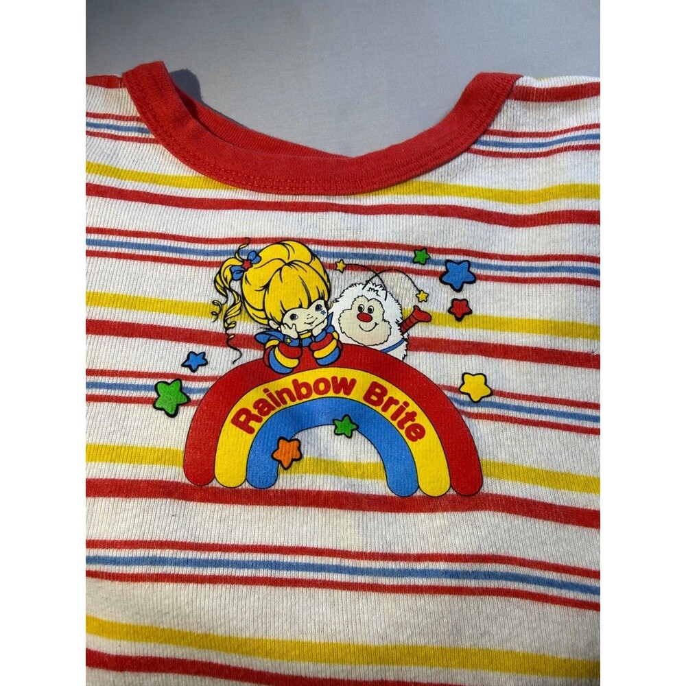 Vintage Rainbow Brite Kids Striped T-Shirt XS Red Yellow Multicolor Cotton Tee